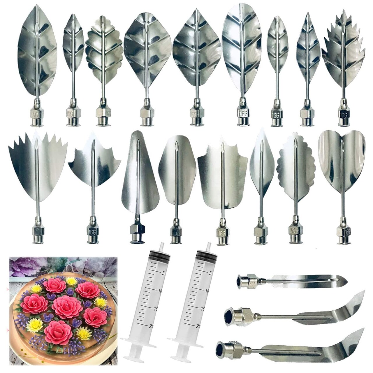 Stainless Steel Gelatin Jelly Art Tools, 22 PCS 3D Jelly-Art-Tools Pudding-Nozzle Cake Needles Gelatin Tools for Cake Decoration, Jelly Cake making